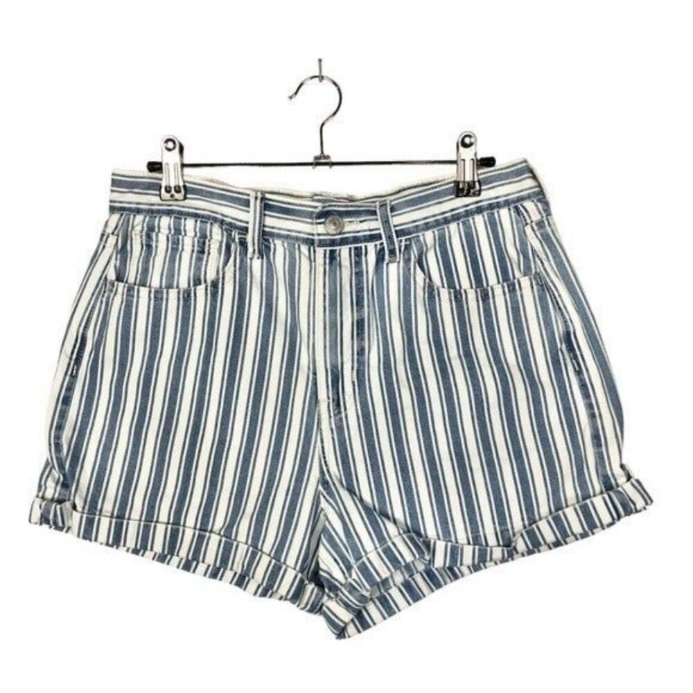 American Eagle AEO Blue Stripe Mom Denim Short 8‎